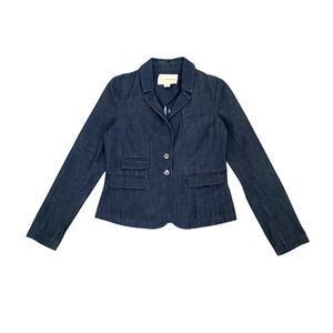 Pilcro Anthropologie Denim Blazer Jacket Womens Size M Fitted Dark Wash